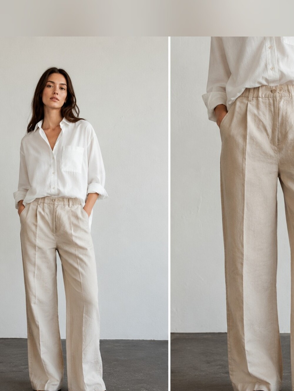 UNIQLO Linen Blend Tucked Wide Leg Pants Natural Beige Size S NWT